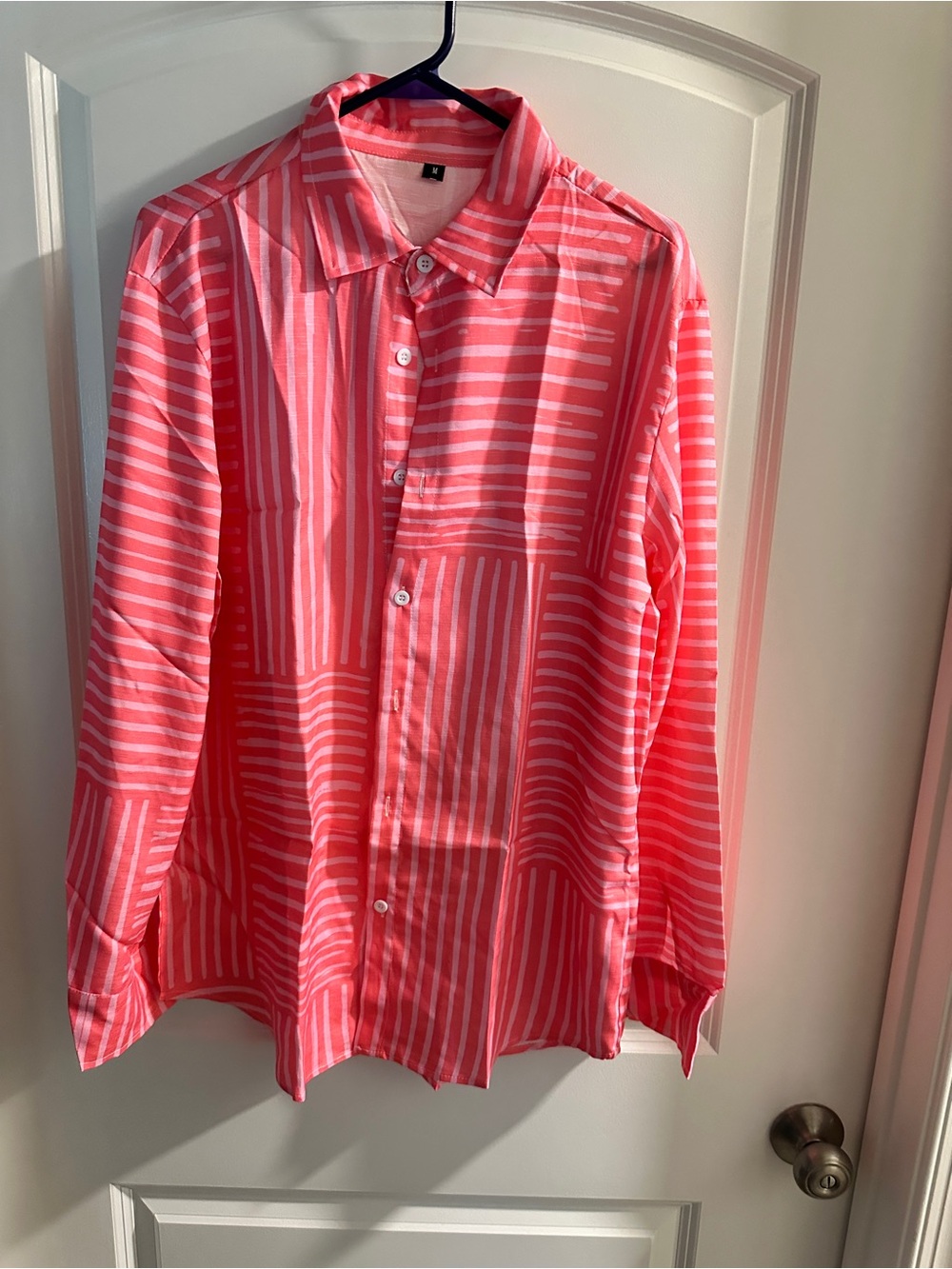 Women’s Coral Pink Striped Button-Up Shirt